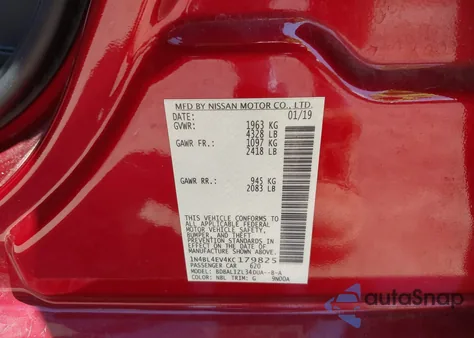 2019 Nissan Altima 2.5 Sl из США, поврежденный, VIN 1N4BL4EV4KC179825